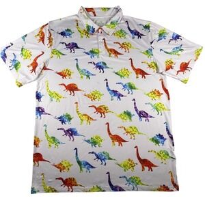Obnoxious Golf Polo Mens 2XL Tall White Multicolored Dinosaur Short Sleeve